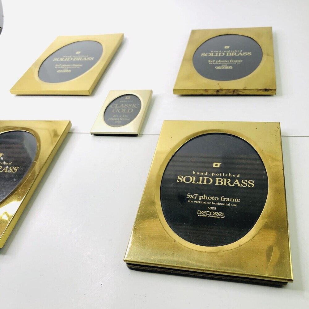 Vintage Solid Brass PicturePhoto Frame 5 PCS Oval 5x7 & 2.5x3.5 Hand Polished - Picture 3 of 12